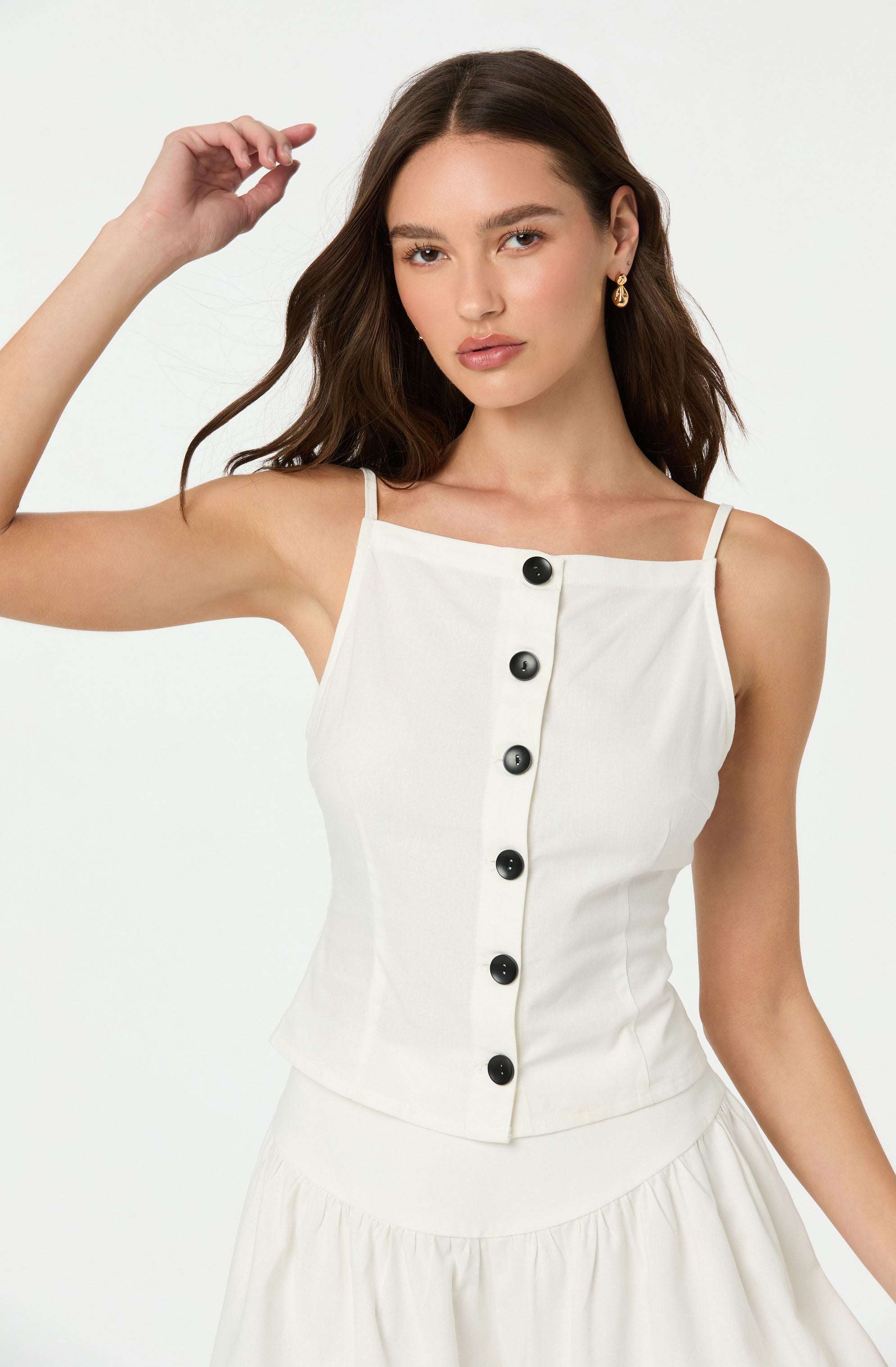 BUTTON BOAT NECK TOP