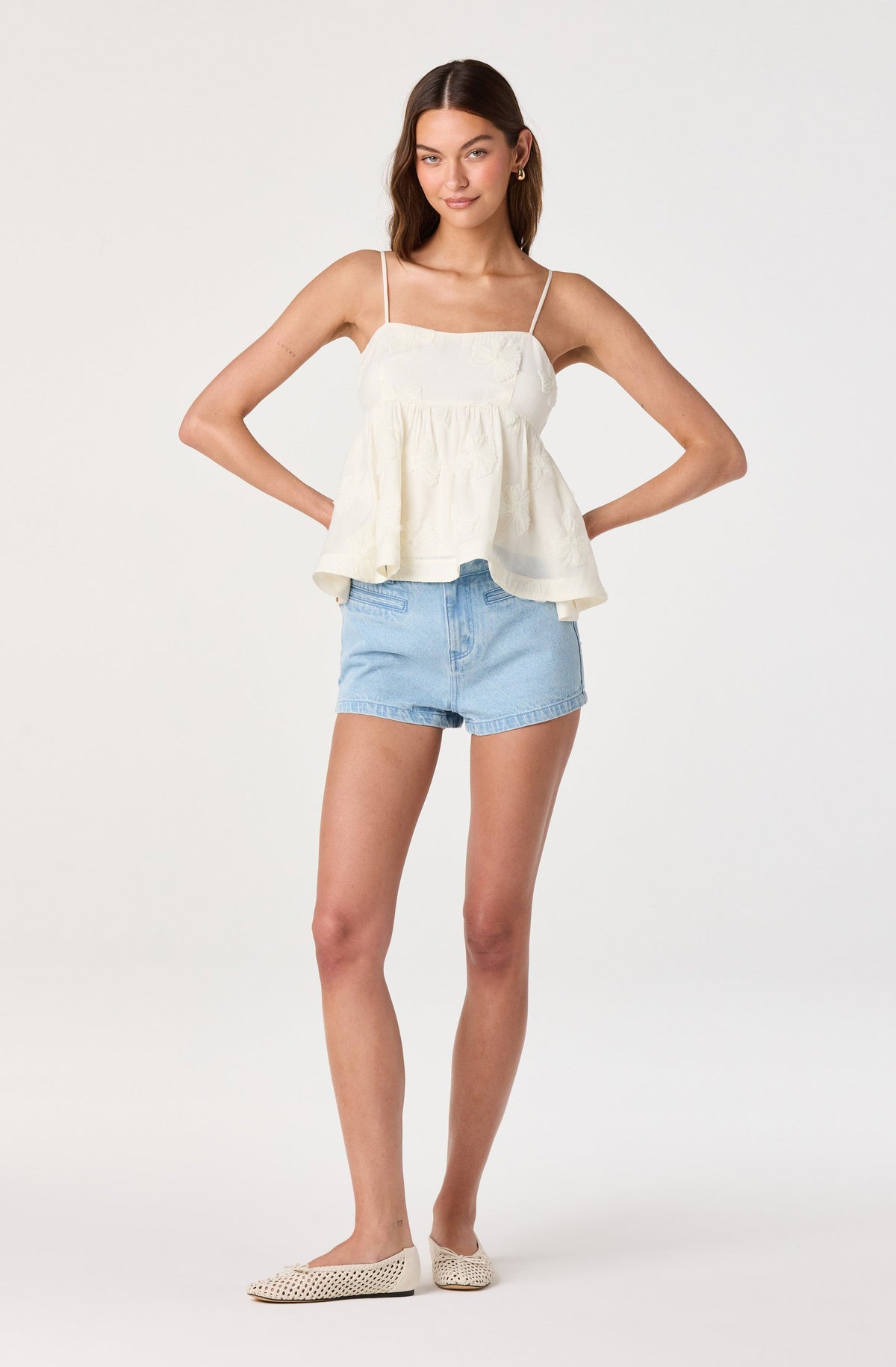 FLORAL APPLIQUE BABYDOLL TOP