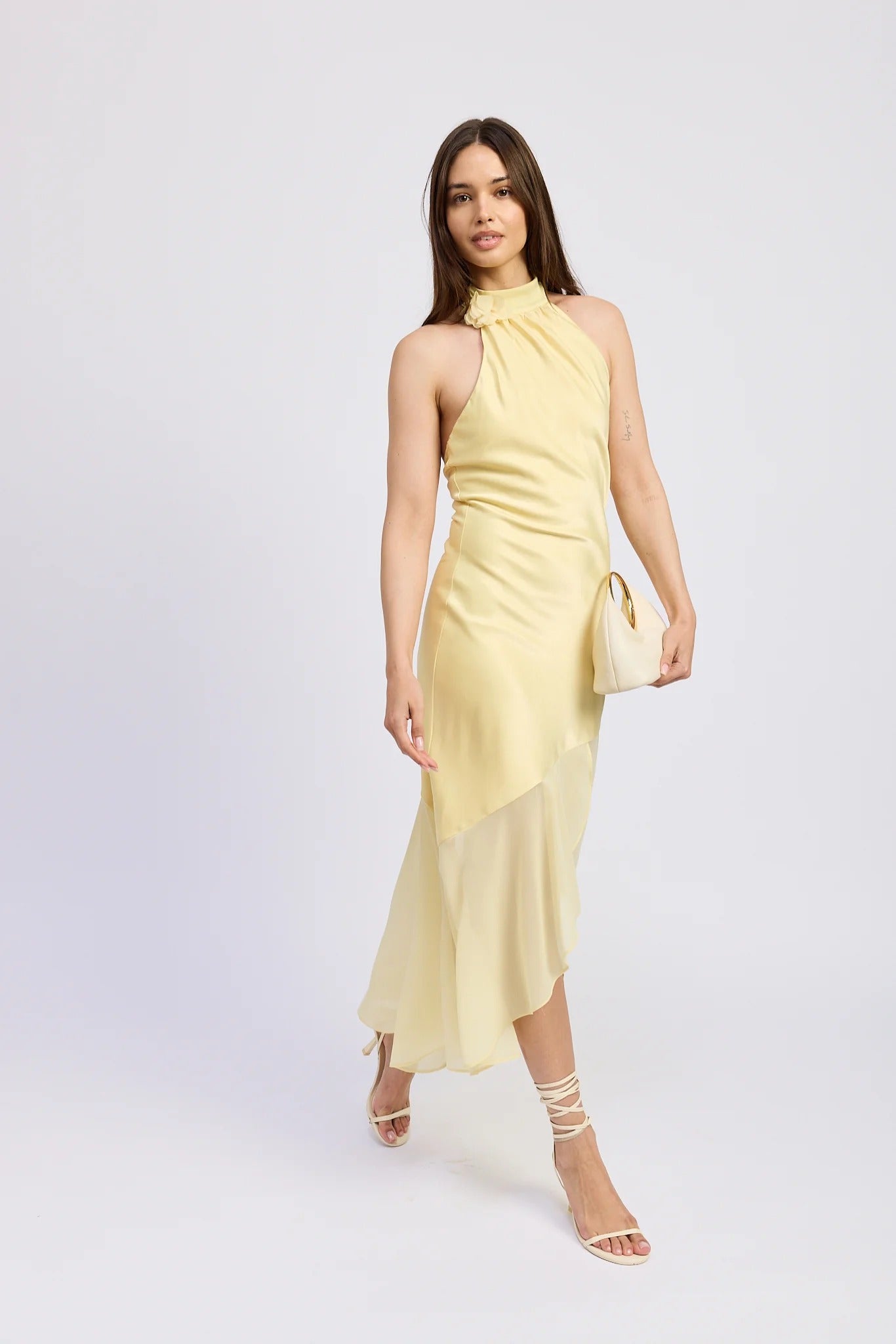 HALTER NECK HI-LO HEM MAXI DRESS