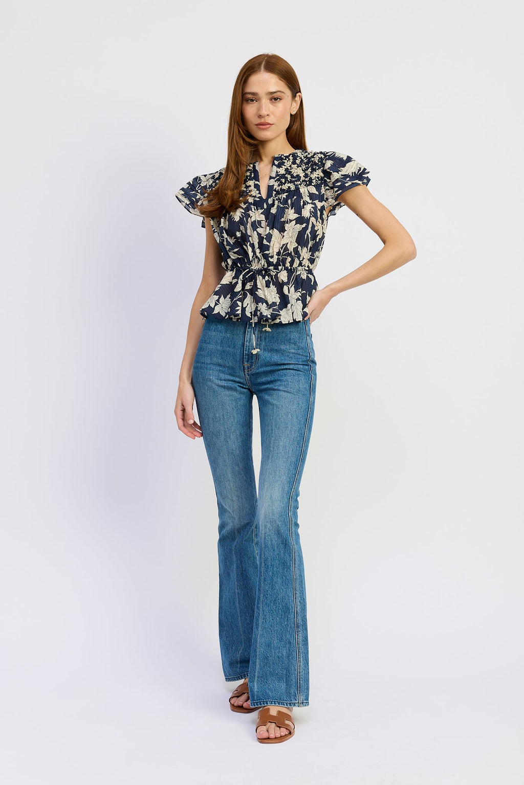 RUFFLE SLEEVE PLEASANT PEPPLUM BLOUSE