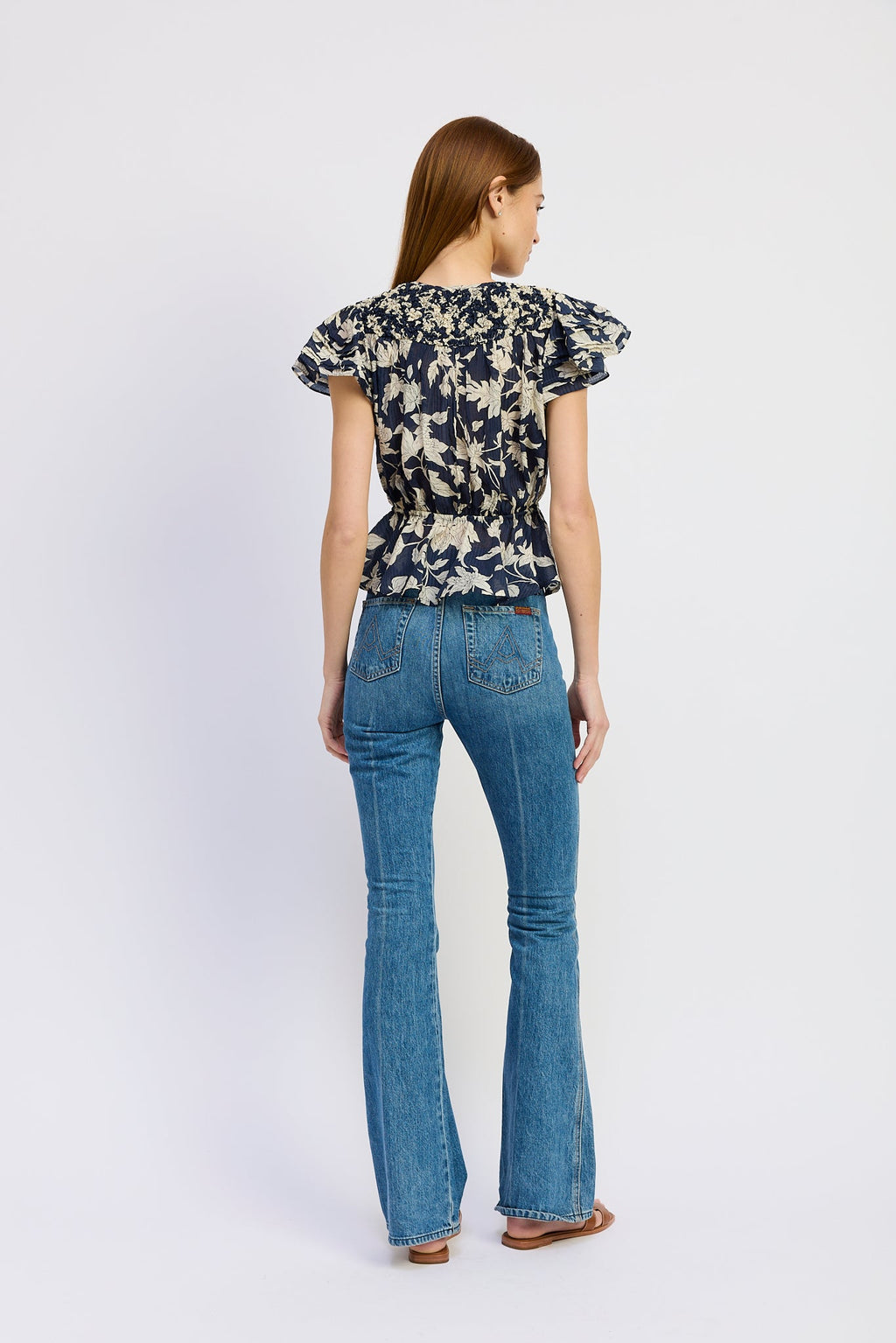 RUFFLE SLEEVE PLEASANT PEPPLUM BLOUSE