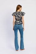 RUFFLE SLEEVE PLEASANT PEPPLUM BLOUSE