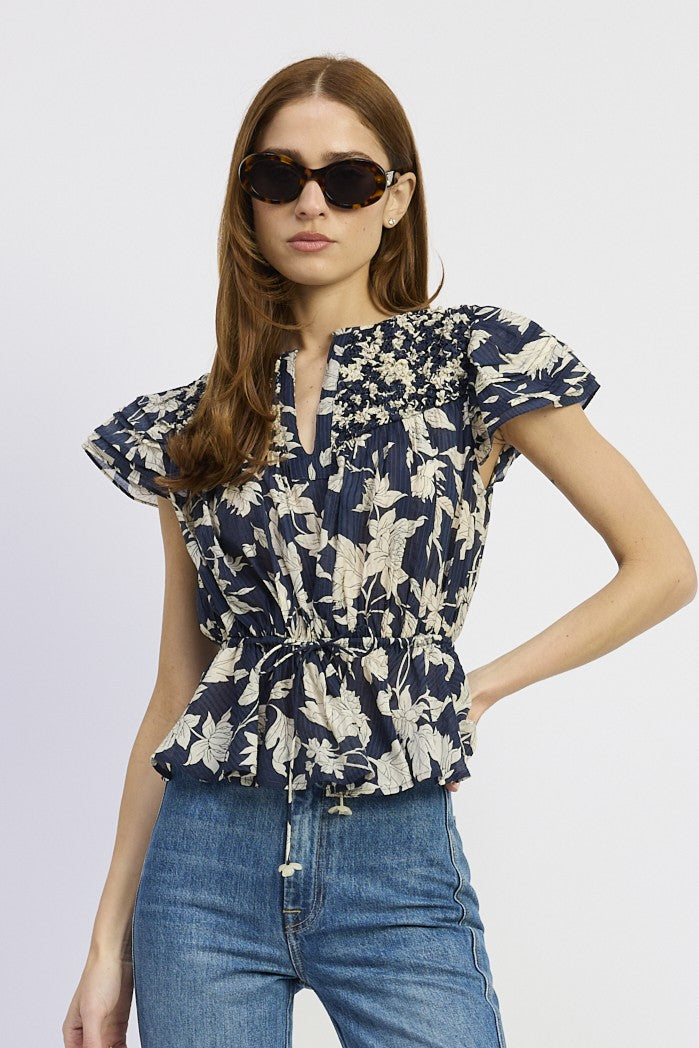 RUFFLE SLEEVE PLEASANT PEPPLUM BLOUSE