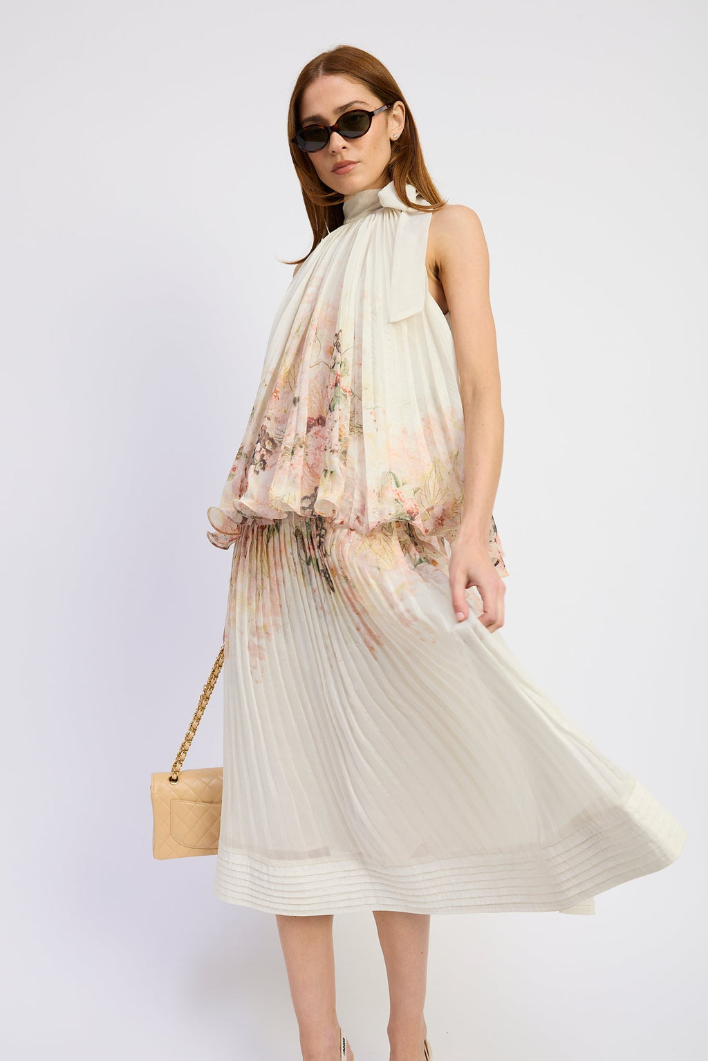 BORDER PRINT SWING TOP/MIDI SKIRT SET