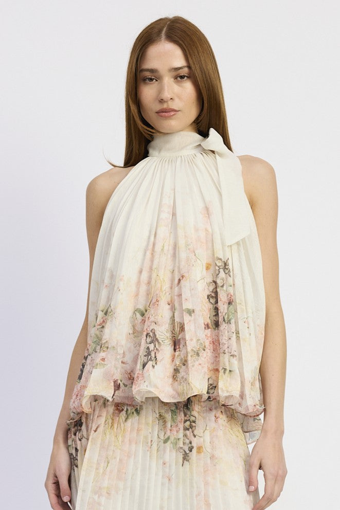 BORDER PRINT SWING TOP/MIDI SKIRT SET