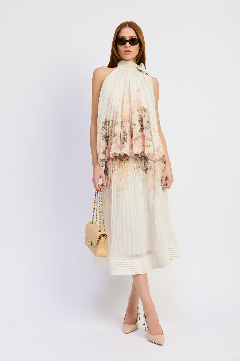 BORDER PRINT SWING TOP/MIDI SKIRT SET