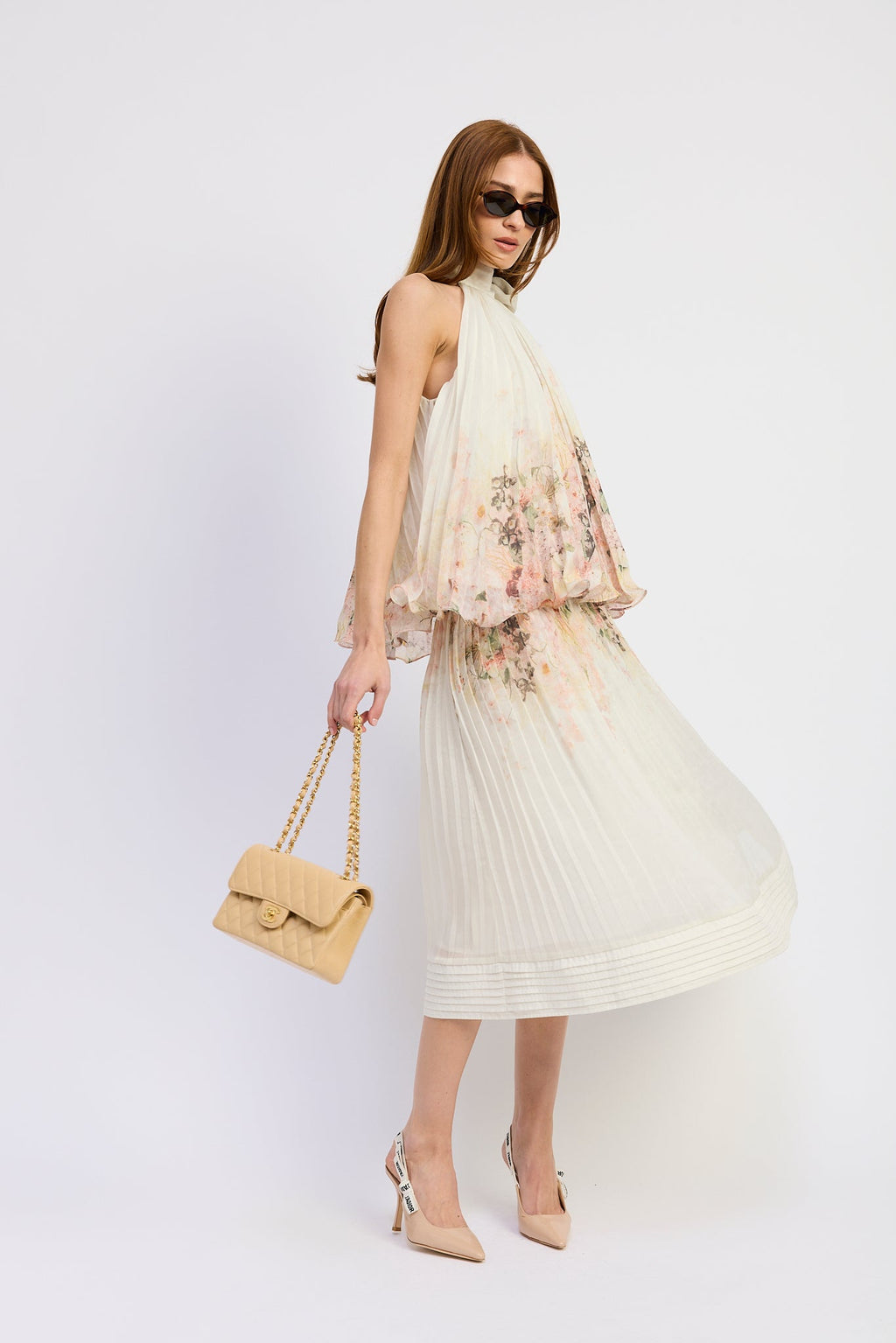 BORDER PRINT SWING TOP/MIDI SKIRT SET