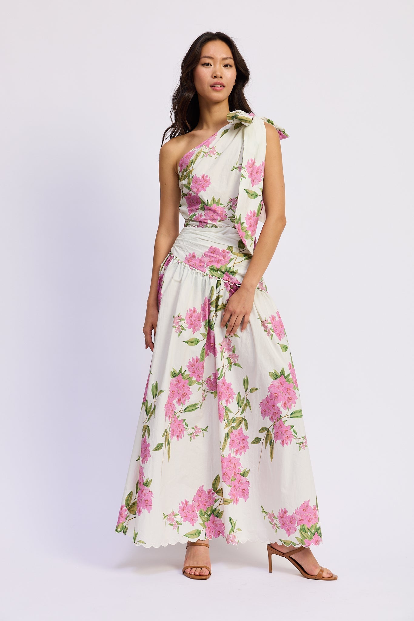 ASYMMETRIC TIE SHOULDER MAXI DRESS