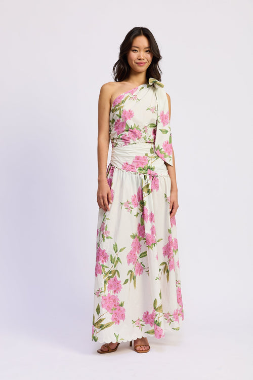 ASYMMETRIC TIE SHOULDER MAXI DRESS