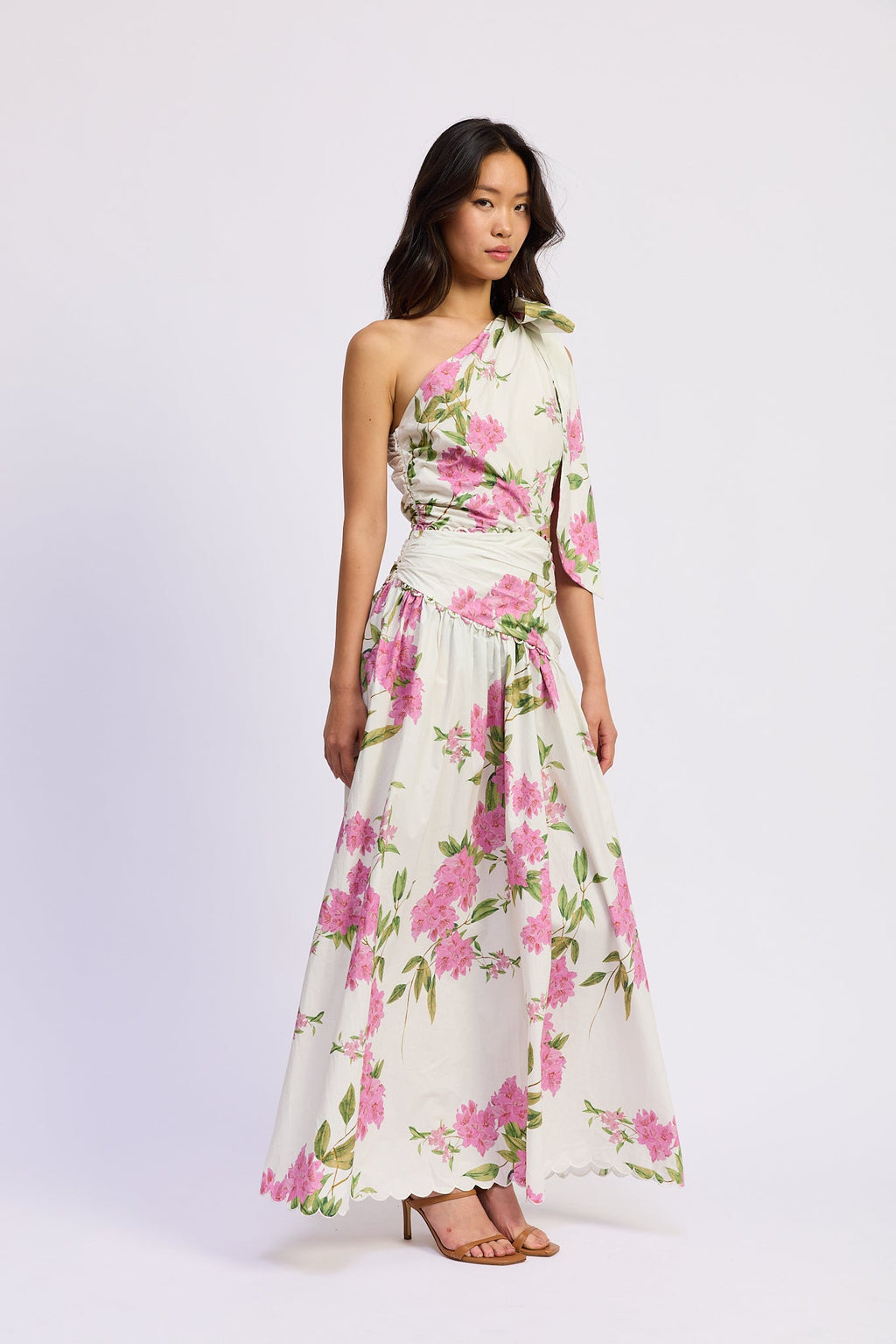ASYMMETRIC TIE SHOULDER MAXI DRESS