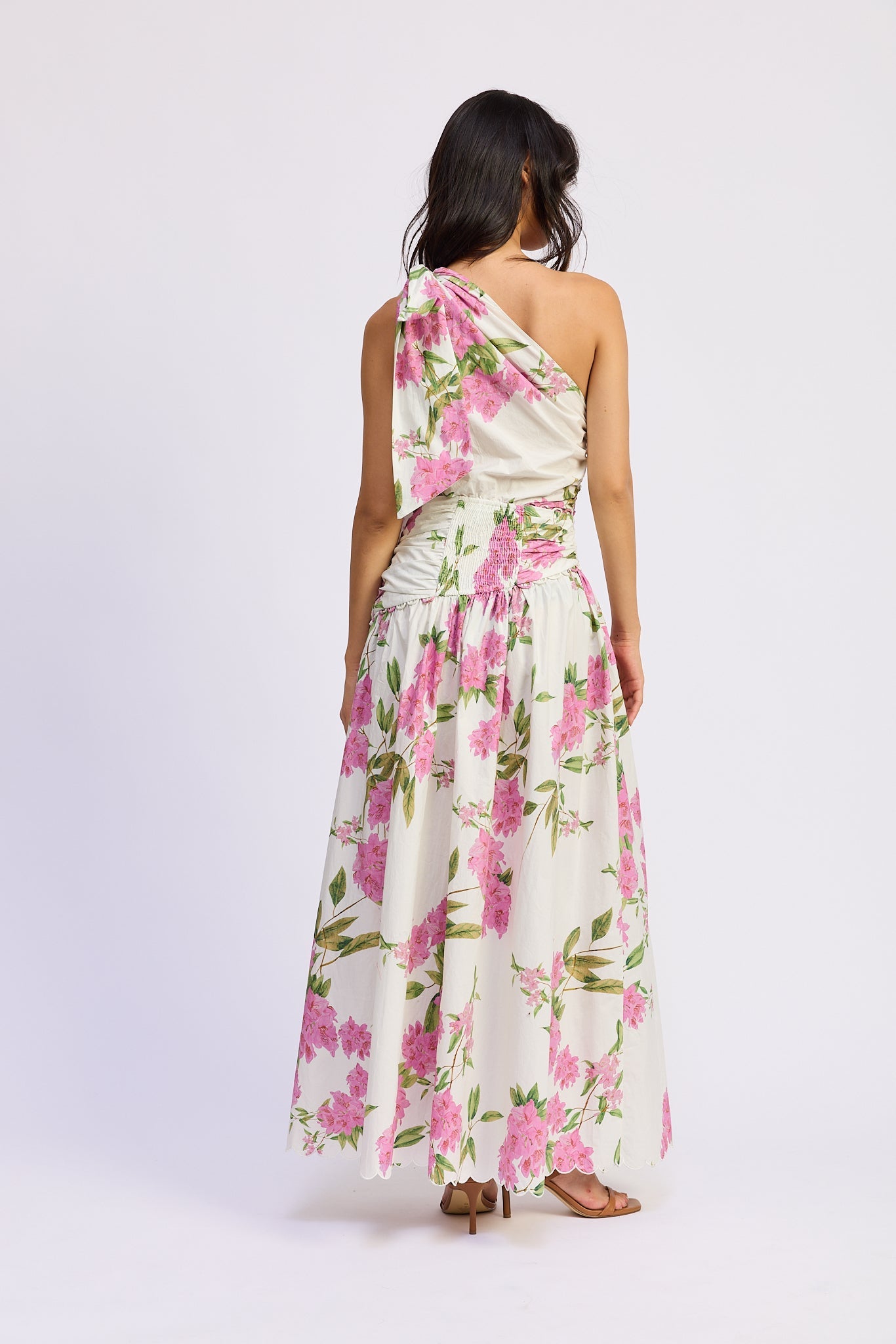 ASYMMETRIC TIE SHOULDER MAXI DRESS