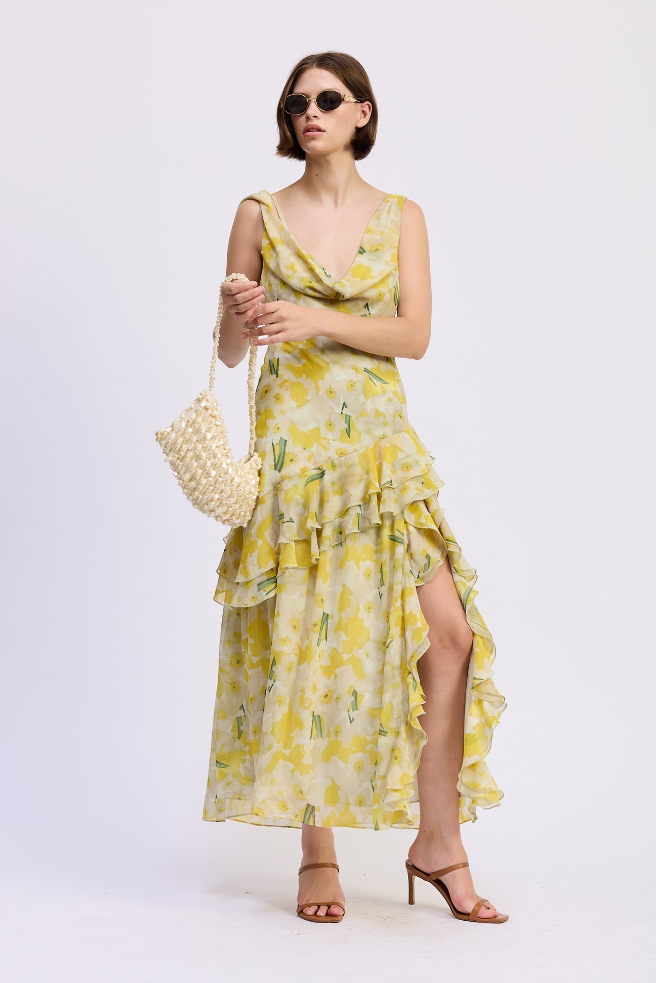 RUFFLE SLIT MAXI DRESS