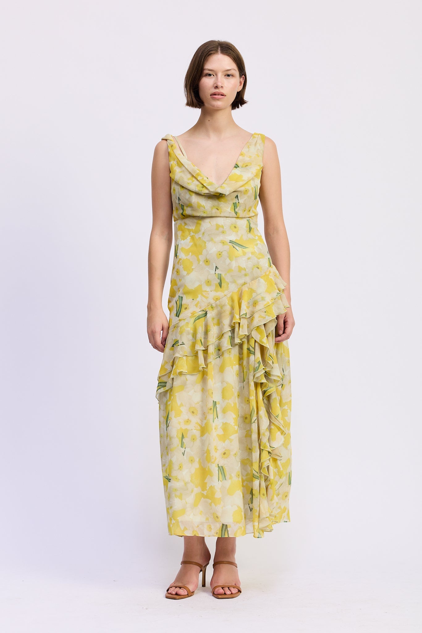 RUFFLE SLIT MAXI DRESS