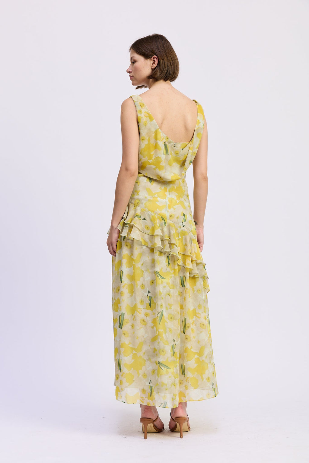 RUFFLE SLIT MAXI DRESS