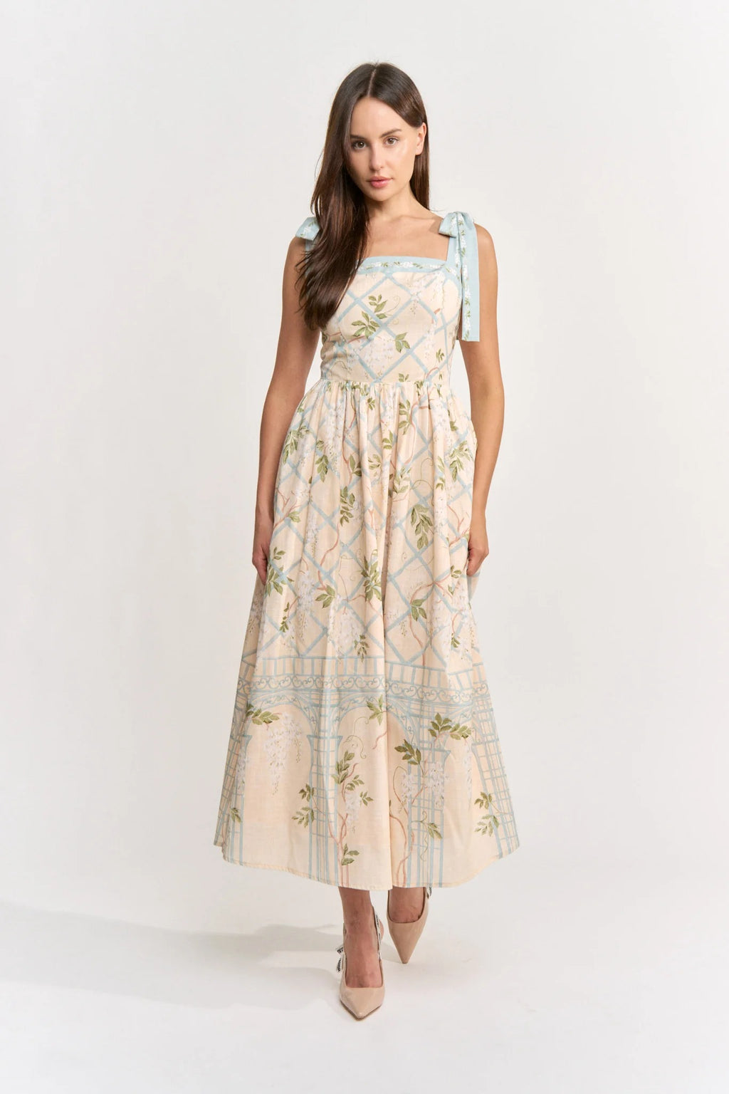 SQUARE NECK TIE SHOULDER MAXI DRESS