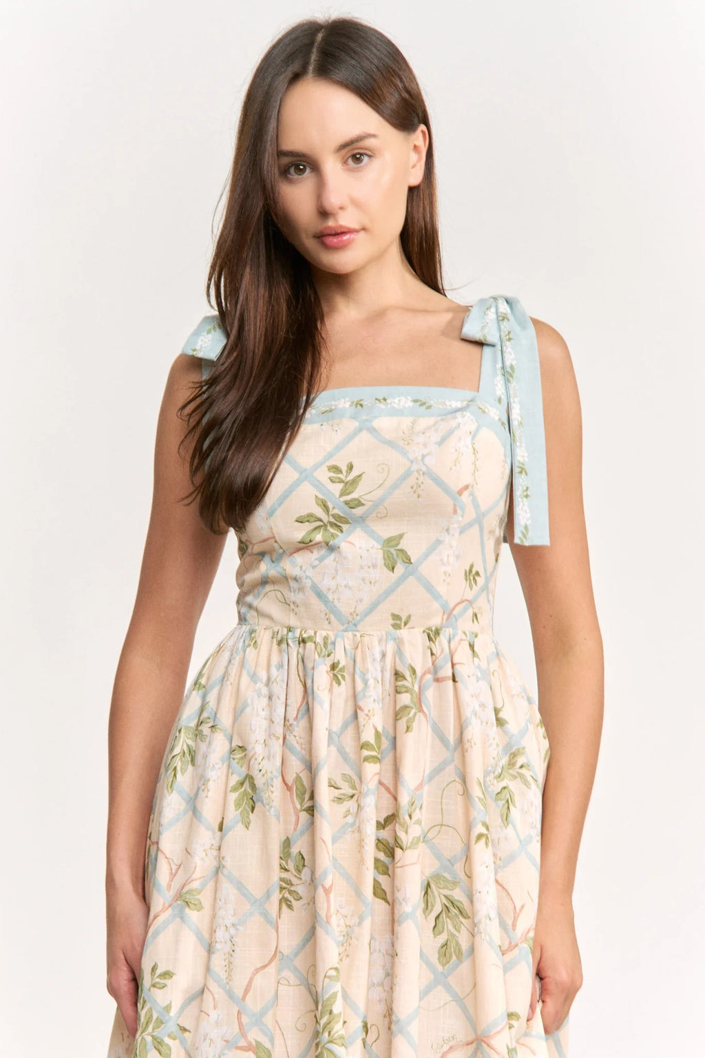 SQUARE NECK TIE SHOULDER MAXI DRESS
