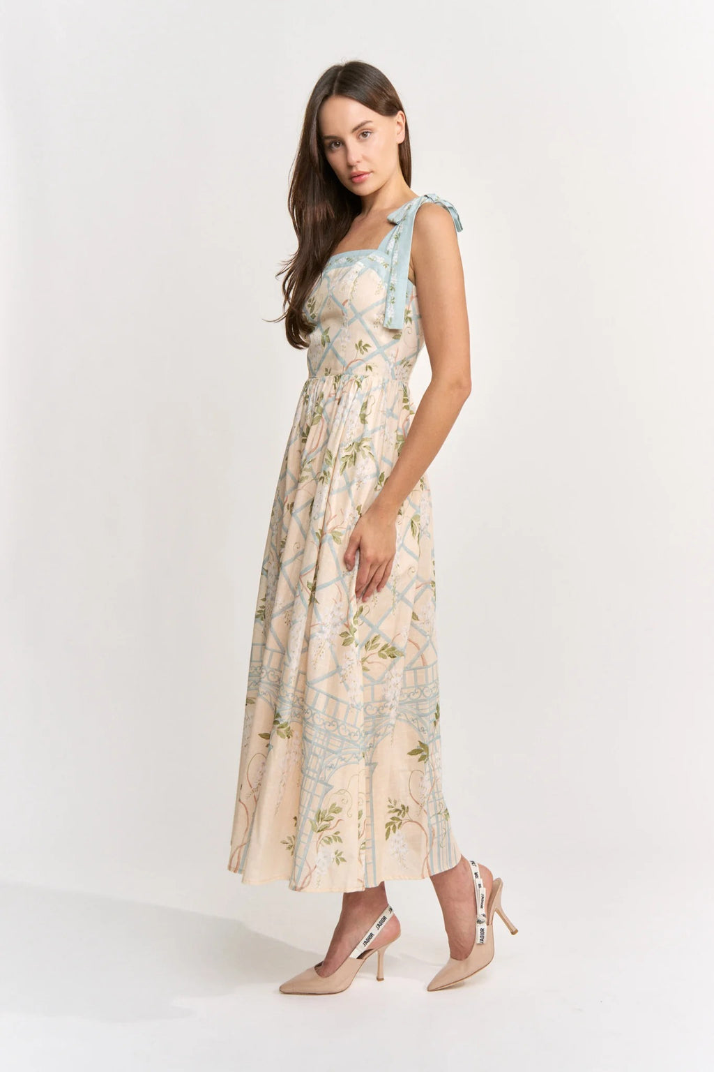 SQUARE NECK TIE SHOULDER MAXI DRESS