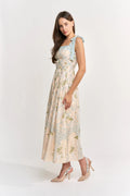 SQUARE NECK TIE SHOULDER MAXI DRESS