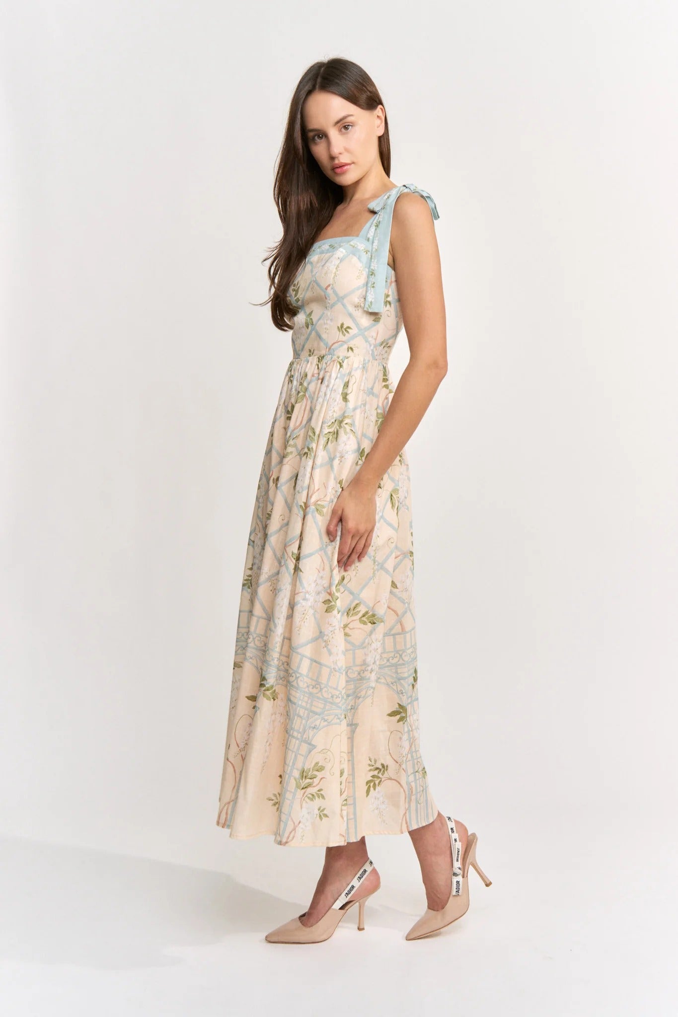 SQUARE NECK TIE SHOULDER MAXI DRESS