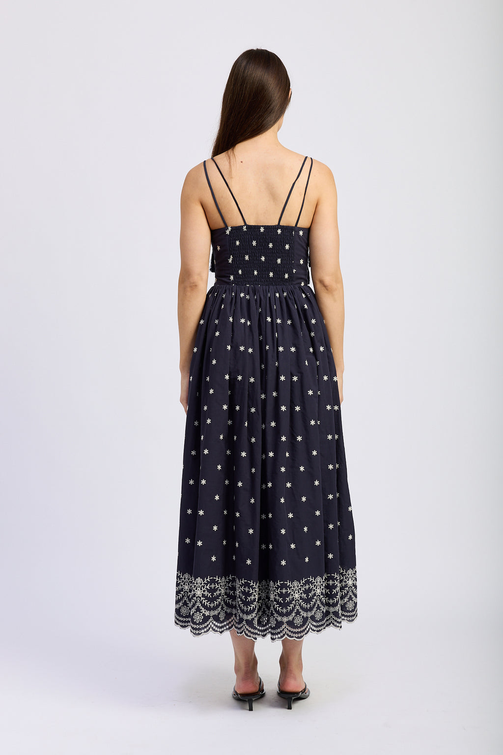 BORDER EMBROIDERED MIDI DRESS