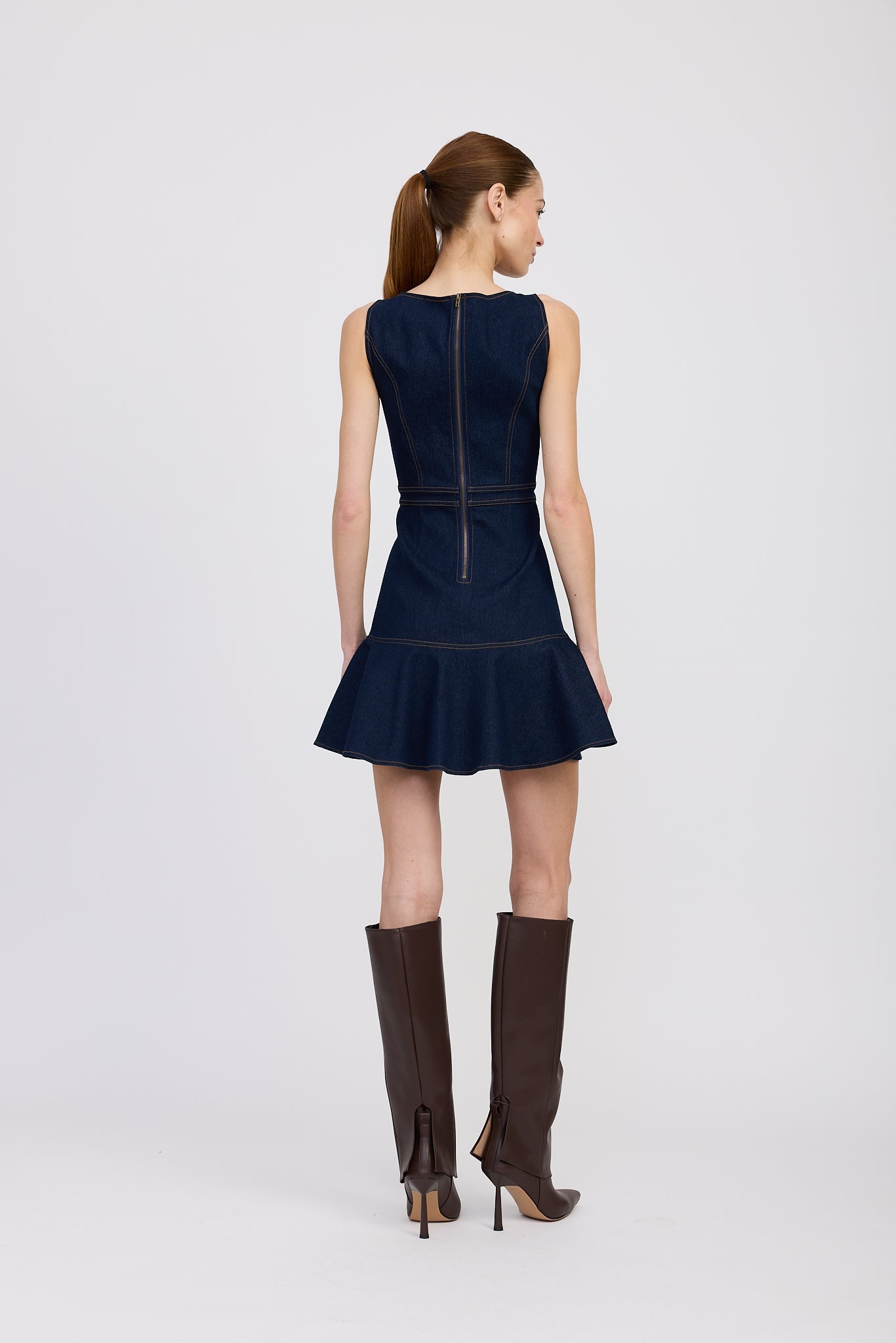 DENIM RUFFLE MINI DRESS