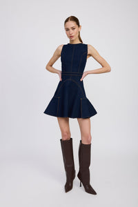 DENIM RUFFLE MINI DRESS