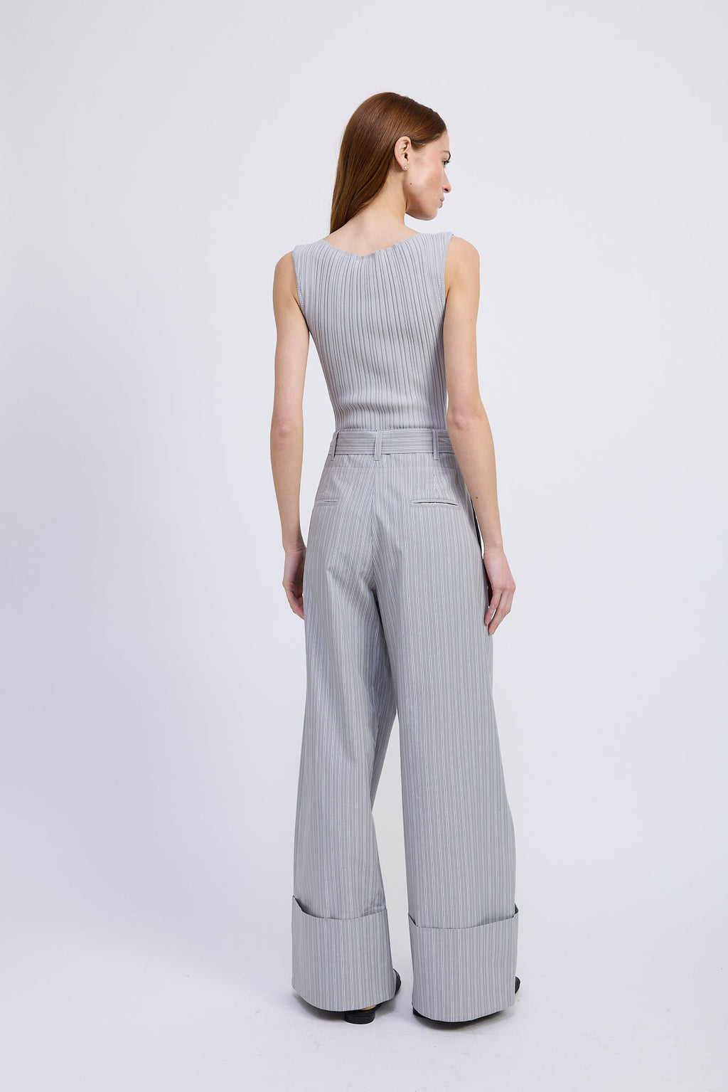 HIGH WAIST WIDE LEG CUFFED PANTS