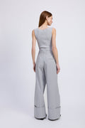 HIGH WAIST WIDE LEG CUFFED PANTS