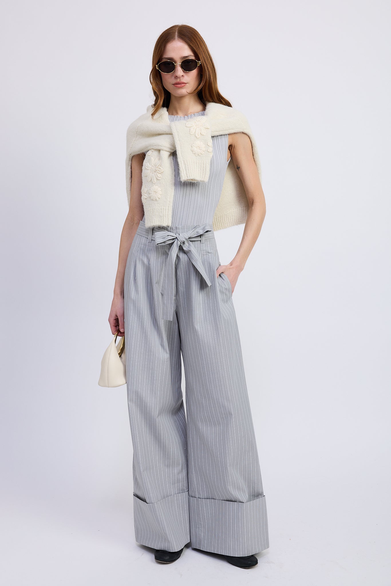 HIGH WAIST WIDE LEG CUFFED PANTS