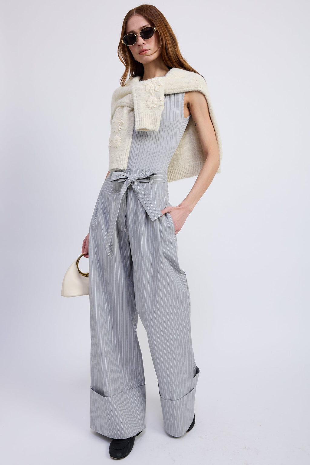 HIGH WAIST WIDE LEG CUFFED PANTS