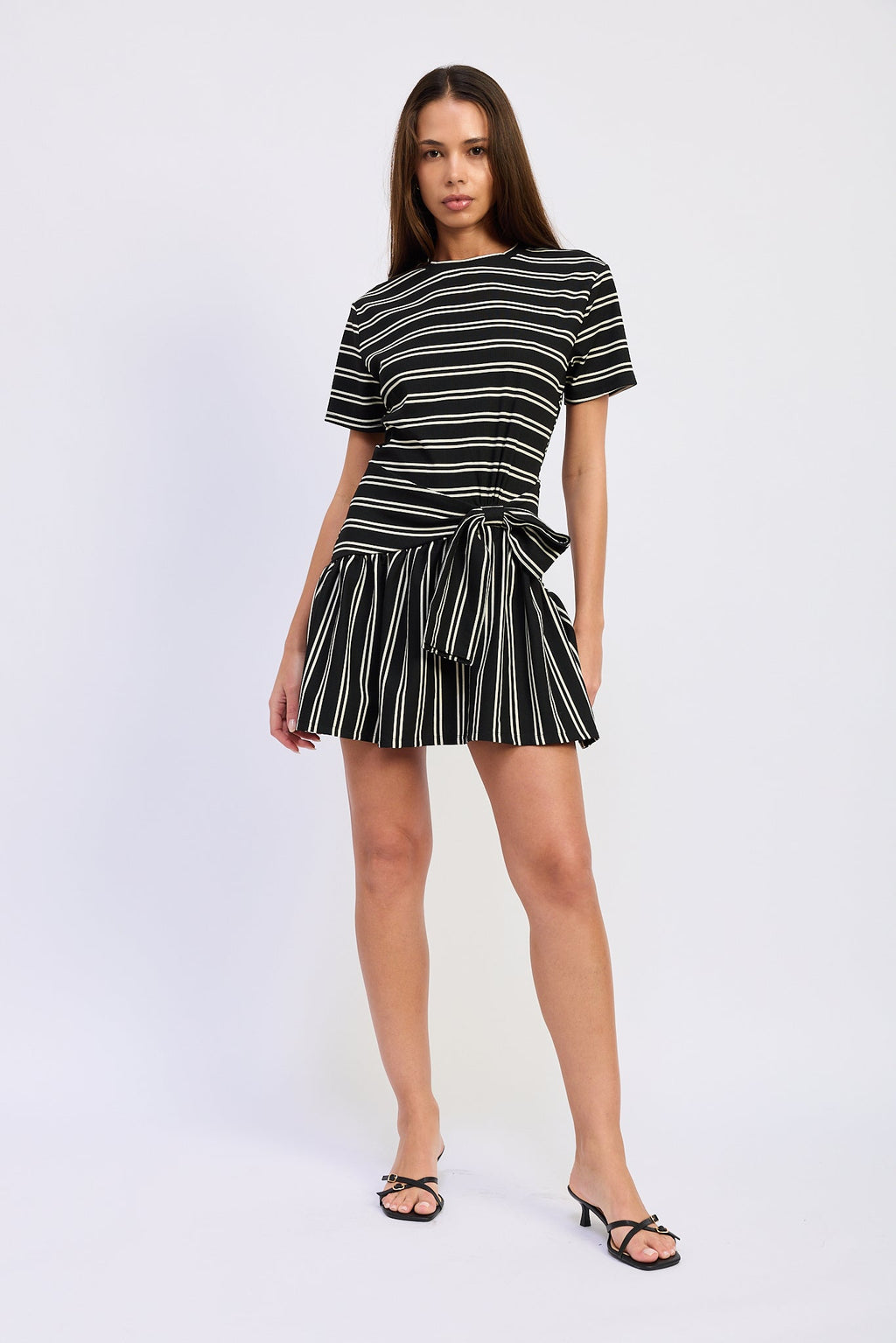 TIE FRONT STRIPED MINI DRESS