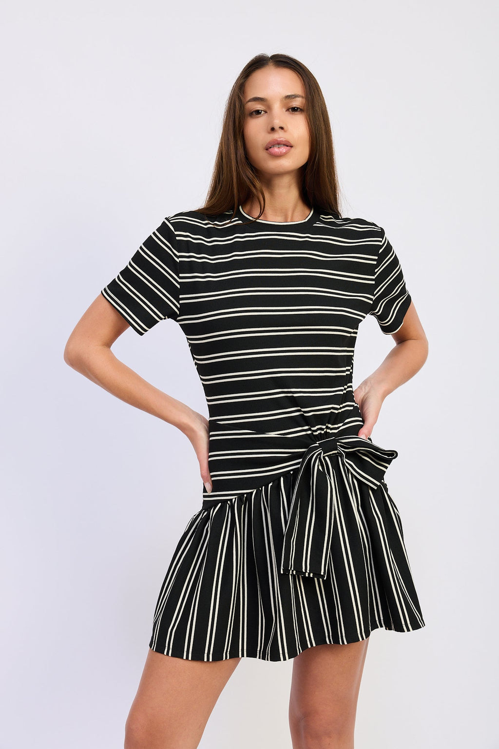 TIE FRONT STRIPED MINI DRESS