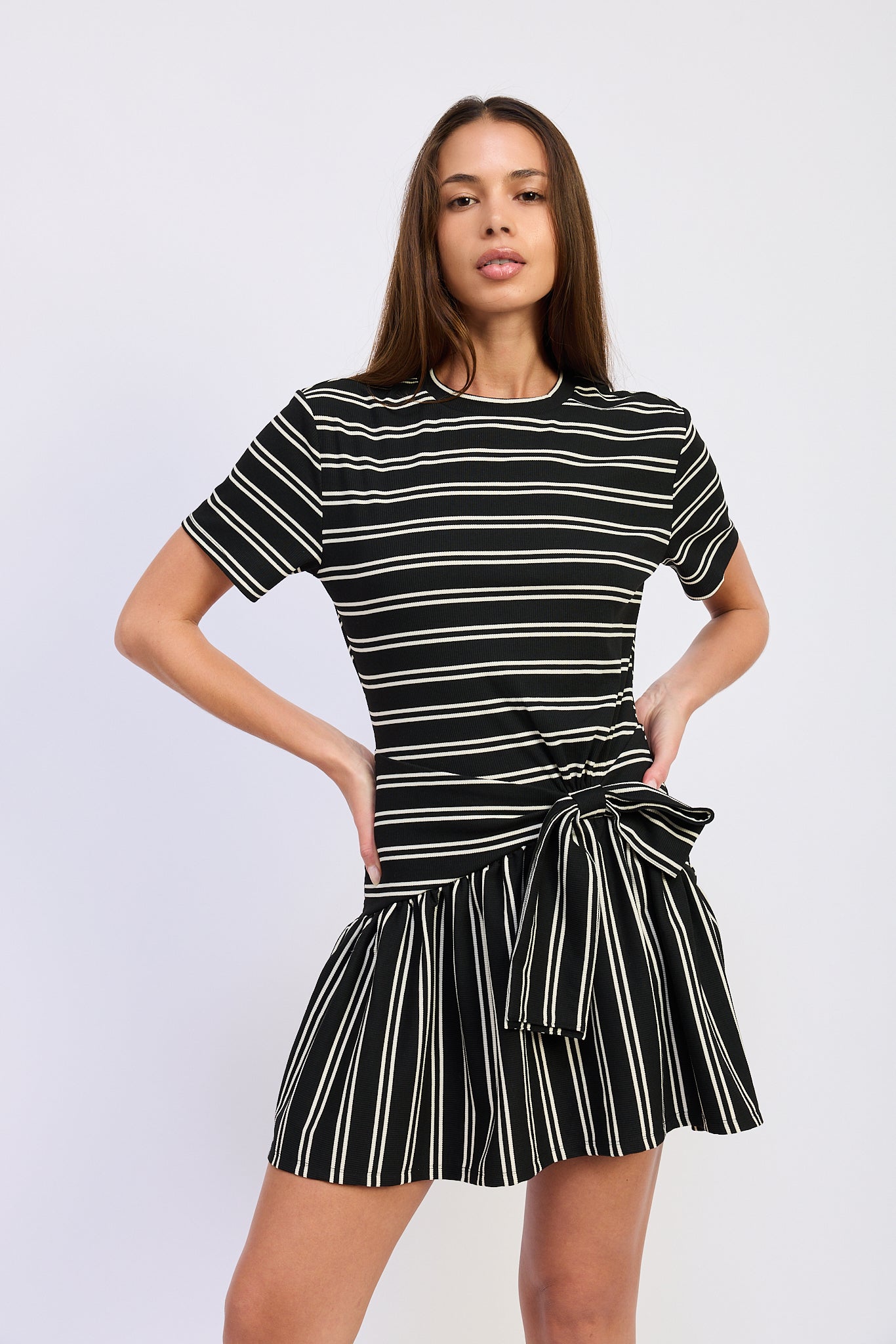 TIE FRONT STRIPED MINI DRESS