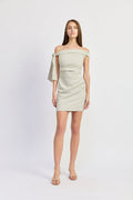 FITTED OFF SHOULDER BOW DETAIL MINI DRESS