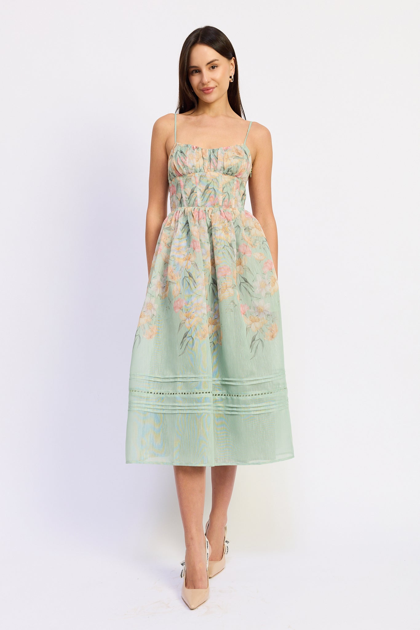 RUCHED CORSET BODICE MIDI DRESS