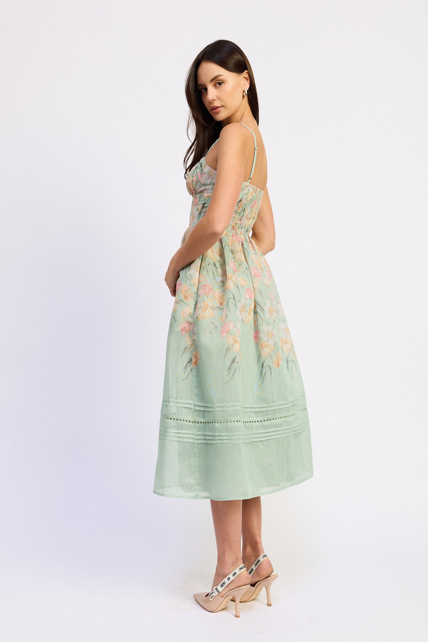 RUCHED CORSET BODICE MIDI DRESS