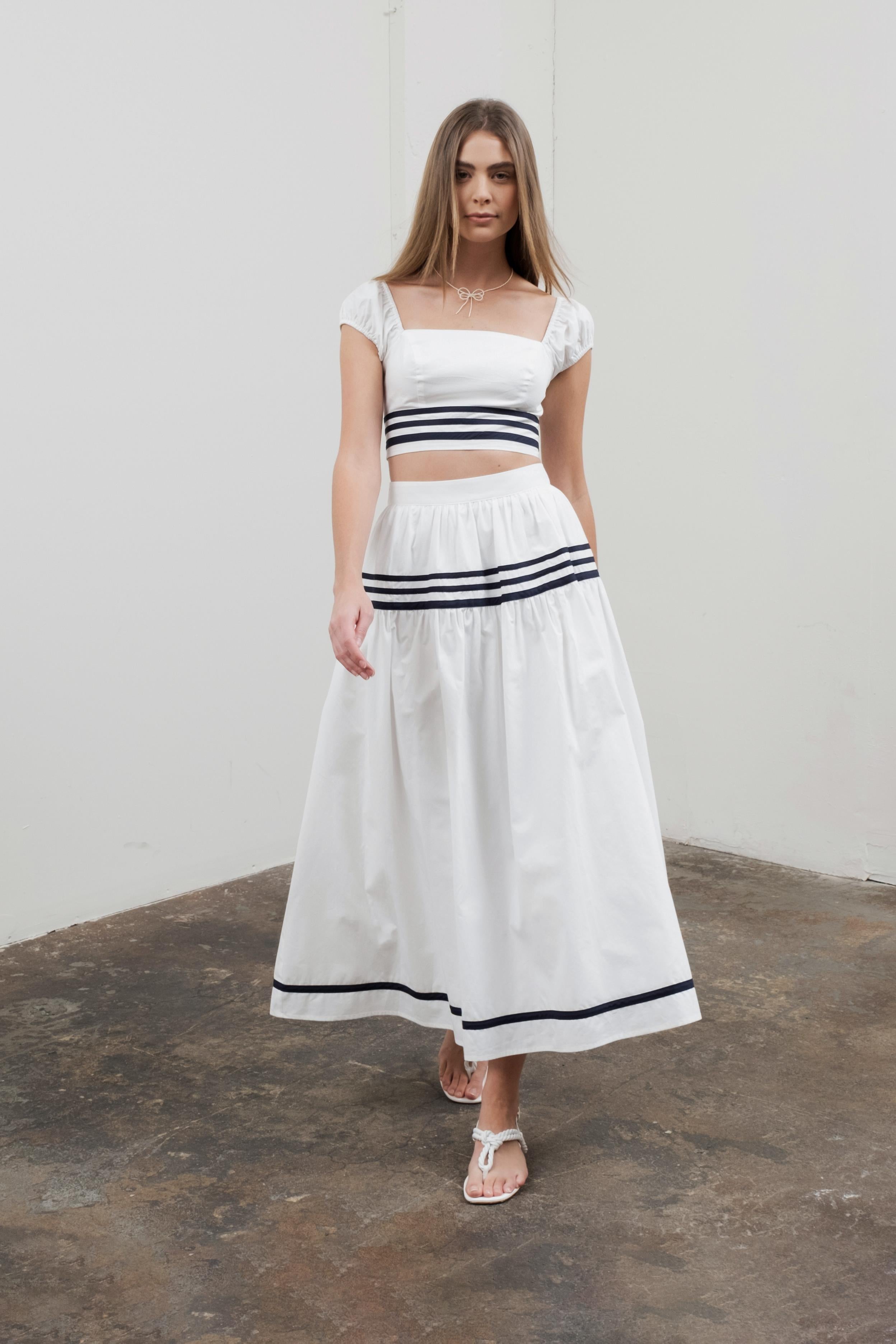 STRIPE CROPTOP/MIDI SKIRT SET