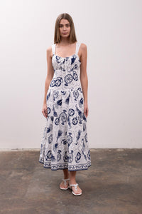 SLEEVELESS PRINTED MIDI DRESS