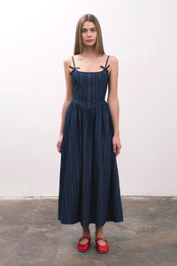 BOW DETAIL DENIM MIDI DRESS