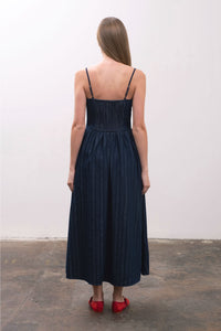 BOW DETAIL DENIM MIDI DRESS