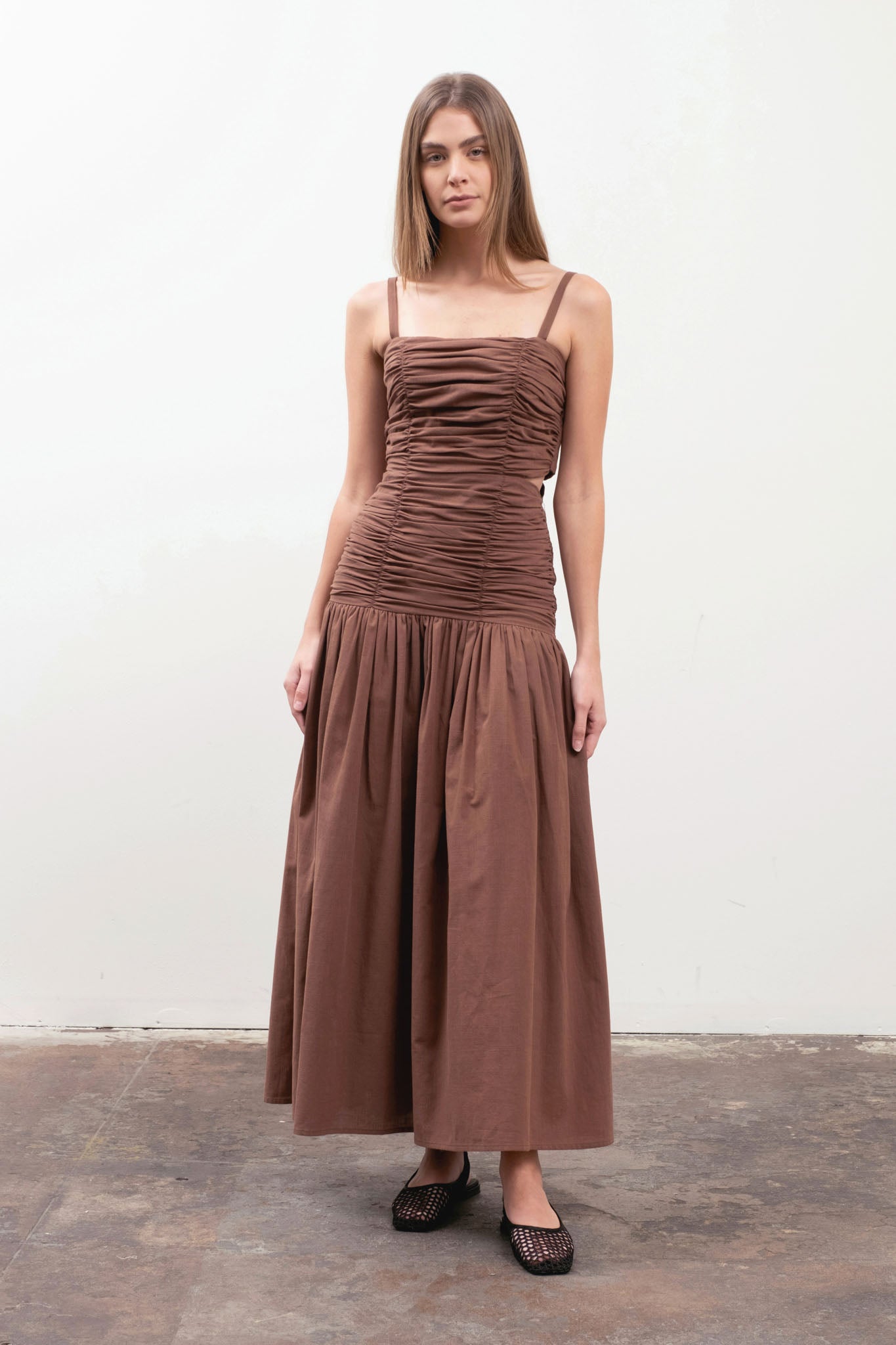 DROPPED WAIST MIDI DRESS
