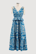 RUFFLE TIE STRAP MIDI DRESS
