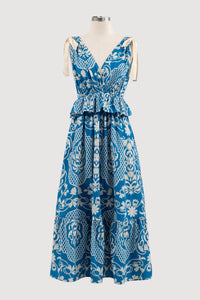 RUFFLE TIE STRAP MIDI DRESS