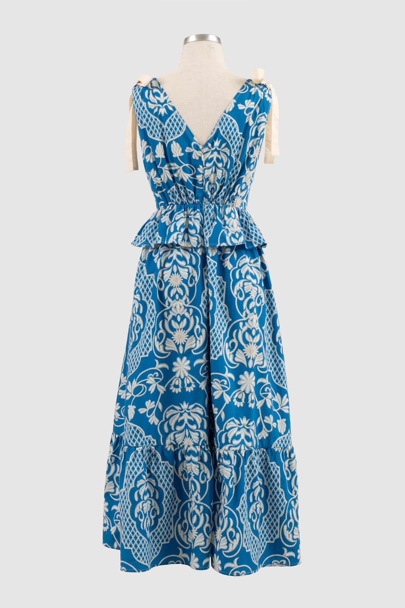 RUFFLE TIE STRAP MIDI DRESS