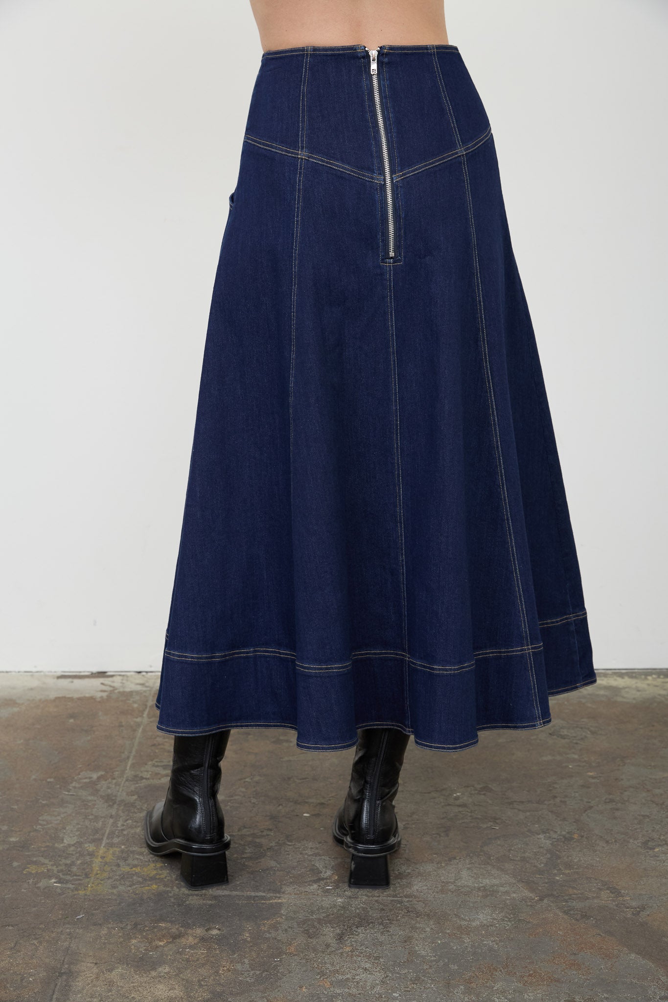 LACE-UP DETAIL DENIM MIDI SKIRT