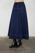 LACE-UP DETAIL DENIM MIDI SKIRT