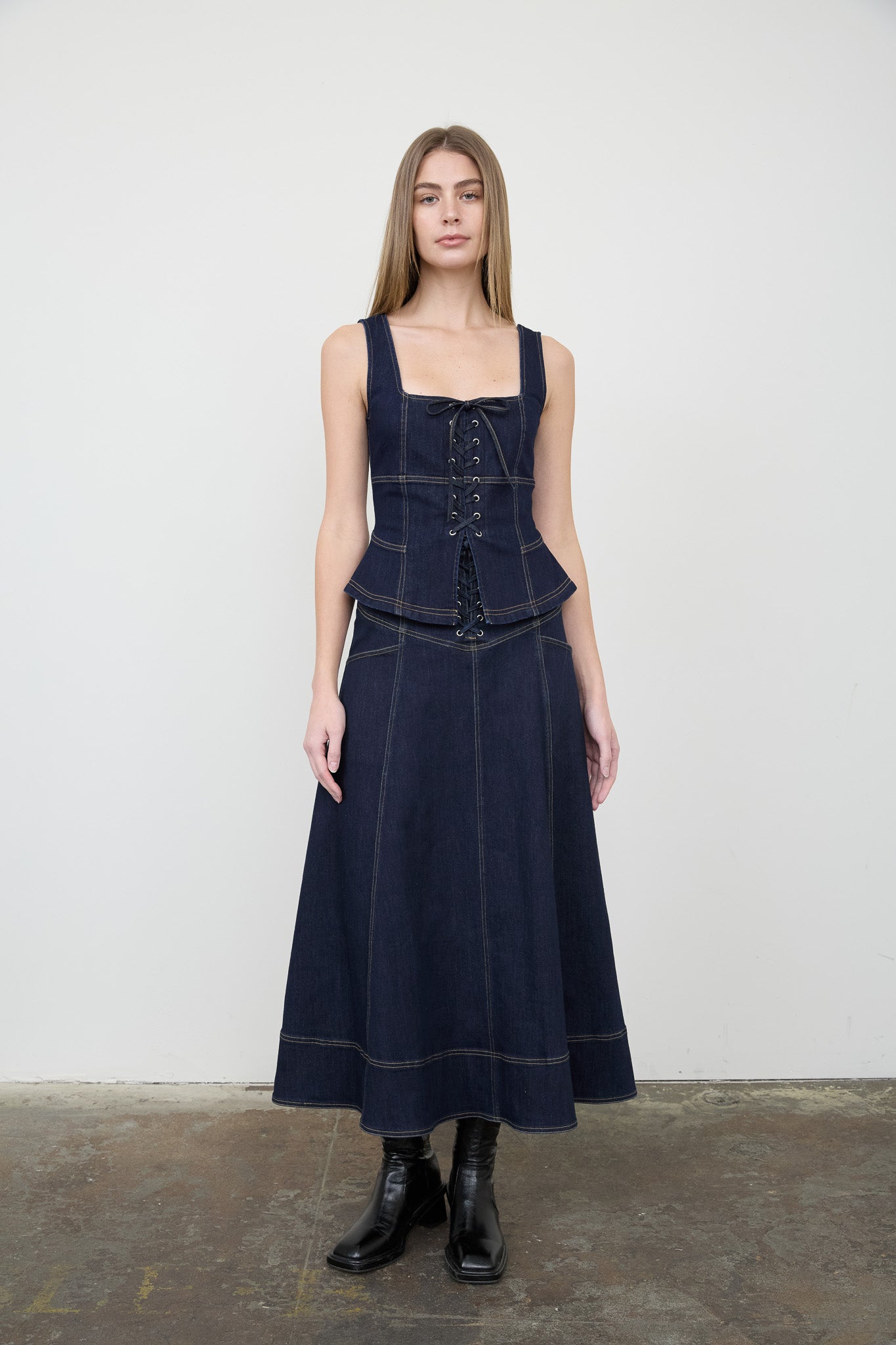 LACE-UP DETAIL DENIM CORSET TOP