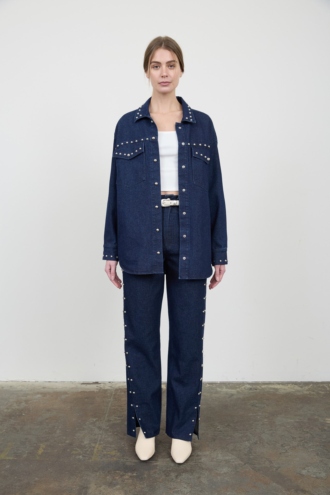 STUD DETAIL DENIM SHACKET
