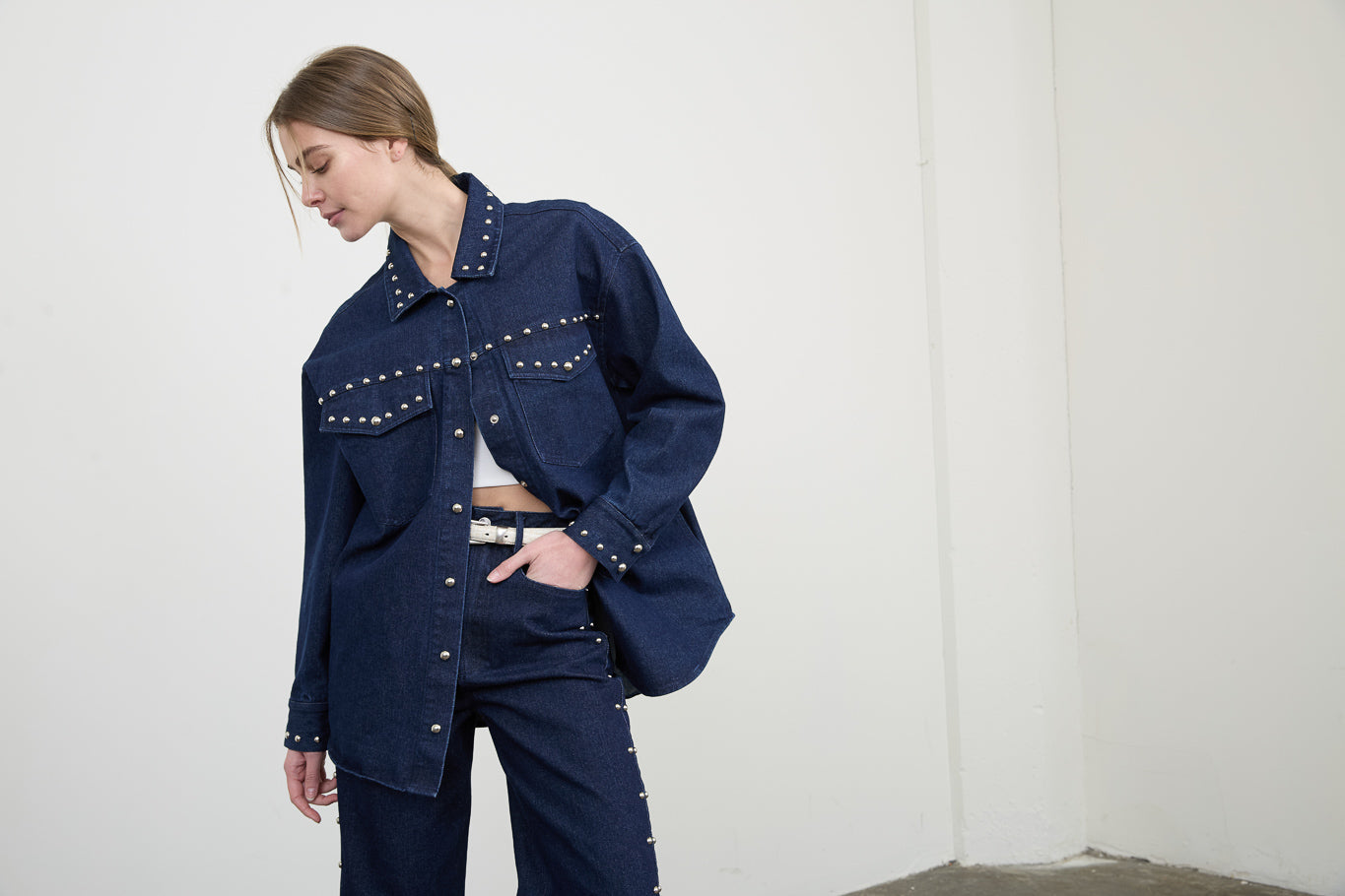 STUD DETAIL DENIM SHACKET