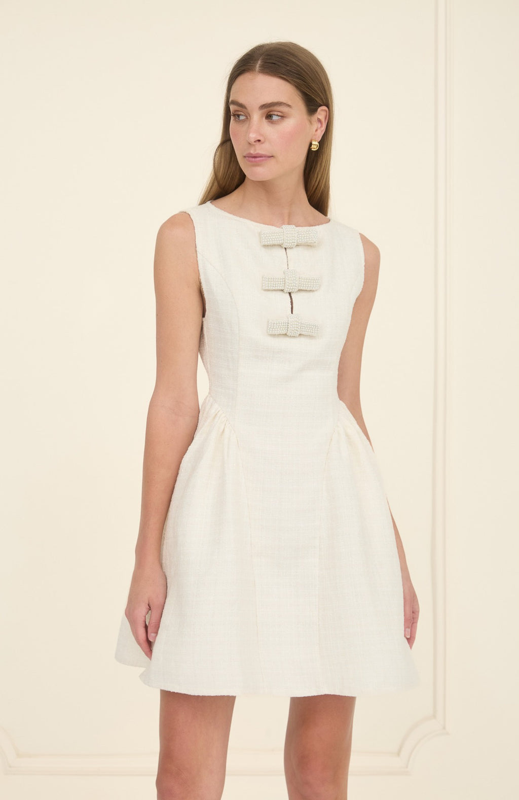 BEADED BOW MINI DRESS